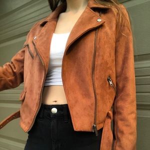 SUEDE CARAMEL BIKER JACKET